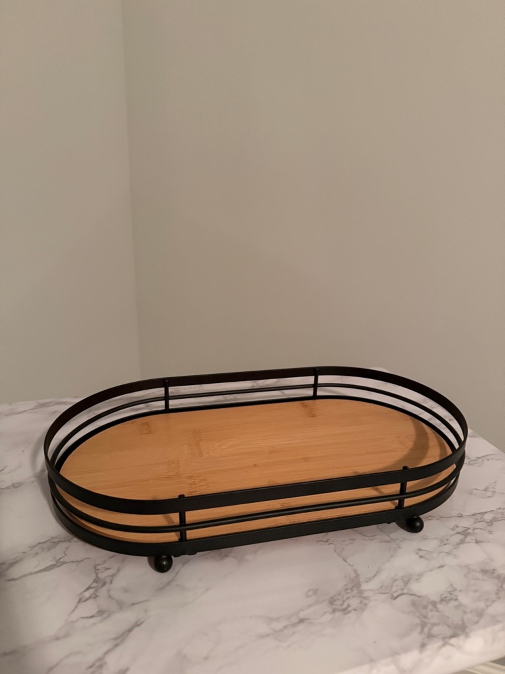 Black Metal & Bamboo Oval Serving Tray - Home Bath